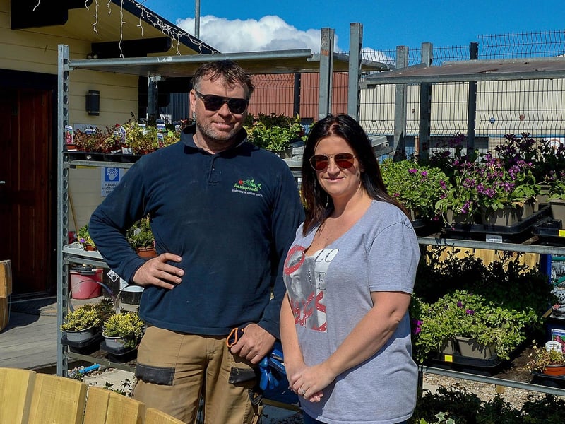 Cyril and Alison Quinn, proprietors of the Springrowth Landscape and Garden Centre, Springtown Industrial Estate, which has reopened after the recent easing of lockdown restrictions. DER2115GS – 028