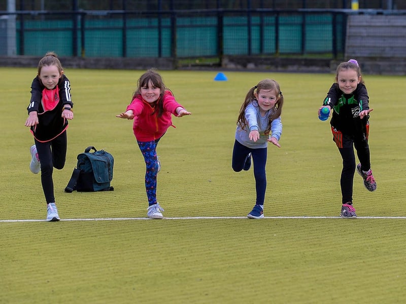 Doire Trasna nursery footballers exercise during a training session at the Foyle Arena recently. Photos: George Sweeney. DER2115GS – 063