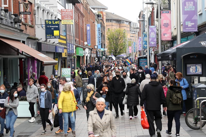 Shoppers return to the streets of Belfast City Centre following the removal of Corona Virus restrictions.