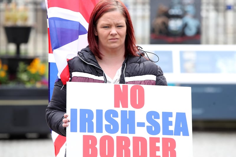 1st May 2021  Jolene Bunting   Jolene Bunting and colleagues holding a white line protest outside City Hall in Belfast.