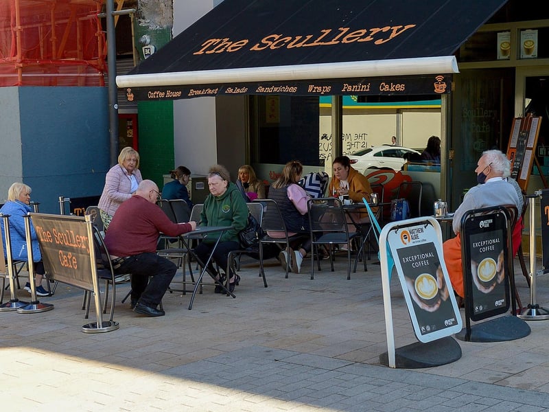 Cafes and pubs with outdoor service reopened on Friday last. Photo: George Sweeney / Derry Journal. DER2117GS - 048