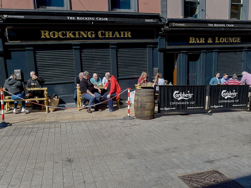 Customers make the most of the easing of lockdown restrictions as pubs with an outdoor service reopened. Photo: George Sweeney / Derry Journal. DER2117GS - 050