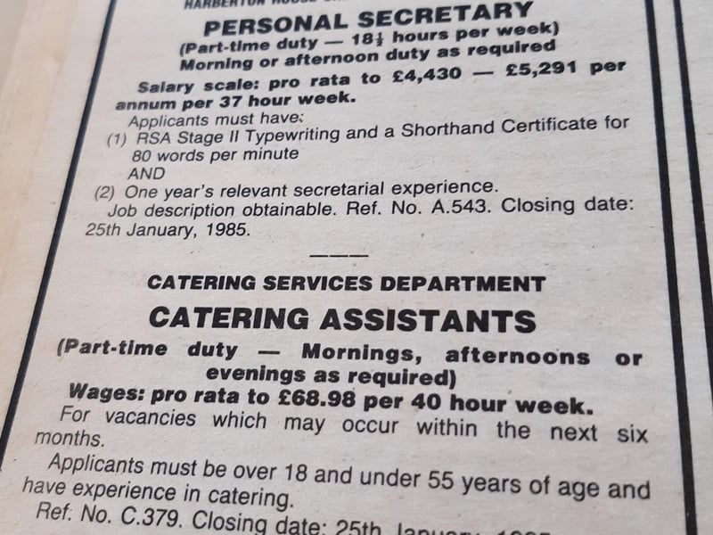 Jobs advertised at 1985 salaries