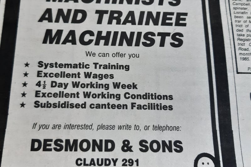 Factories still provided many jobs. Note also the old style Claudy phone number
