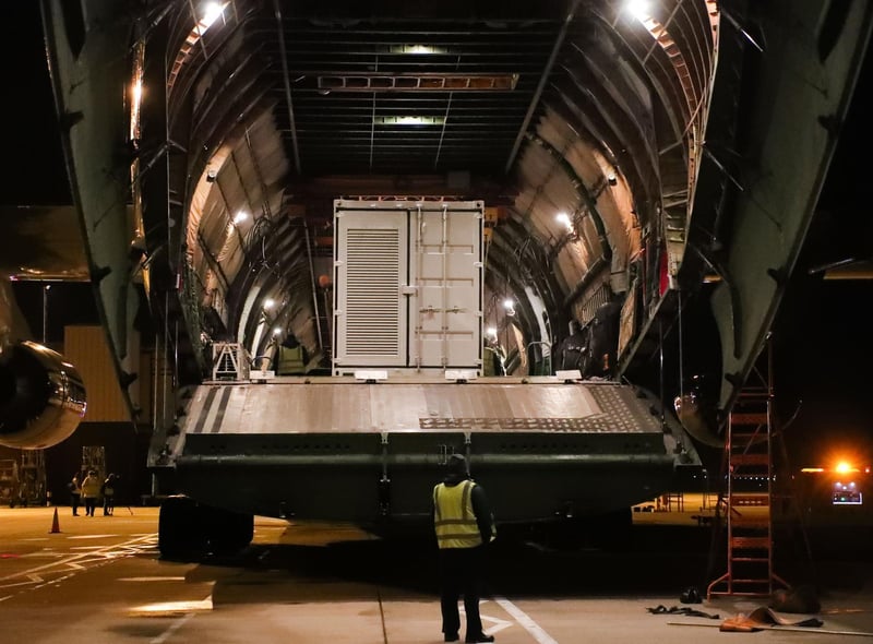Staff worked through the night to load 60 tonnes of life-saving kit, funded by the Foreign, Commonwealth & Development Office, aboard the Antonov 124 aircraft.