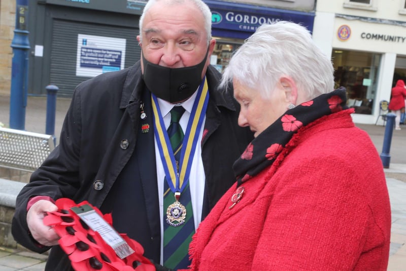 Ronnie and Breeze Galbraith in Coleraine on Saturday at the war memorial to mark VE day. Picture kevin McAuley/McAuley Multimedia