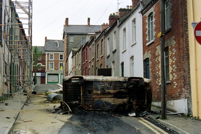Day after rioting, Harvey Street, Derry.