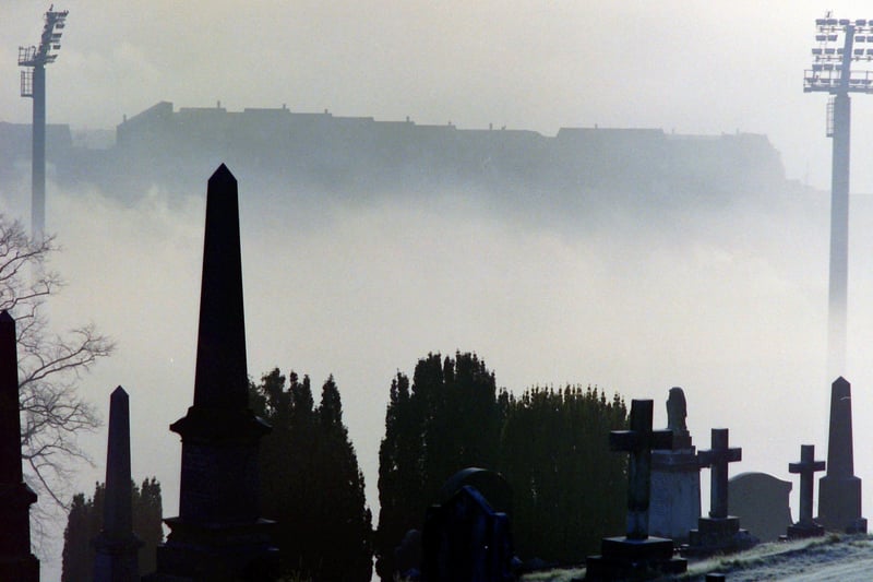 City cemetery, Derry, in fog