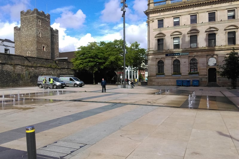 Guildhall Square and the Tower Museum telling and showing the history of the city and region - a  top rated attraction.