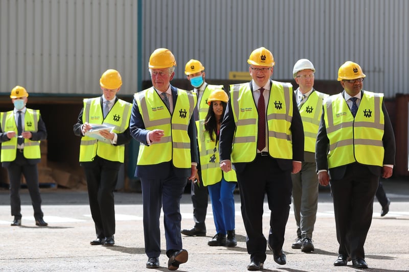 His Royal Highness The Prince of Wales is pictured during his visit to Harland & Wolff