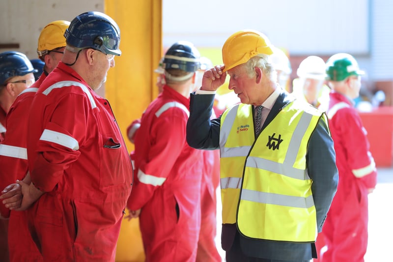 His Royal Highness commemorated Belfast's long history of commercial shipbuilding by touring the site, meeting staff in the Fabrication workshop and unveiling a plaque.