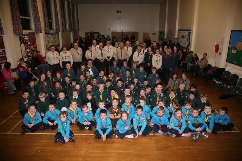 Members of Co Londonderry Boy Scouts who performed their Charity Carol Service at Christ Church Limavady in aid of St Vincent De Paul, Dr Banardos, and the Salvation Army 50a039nbt.