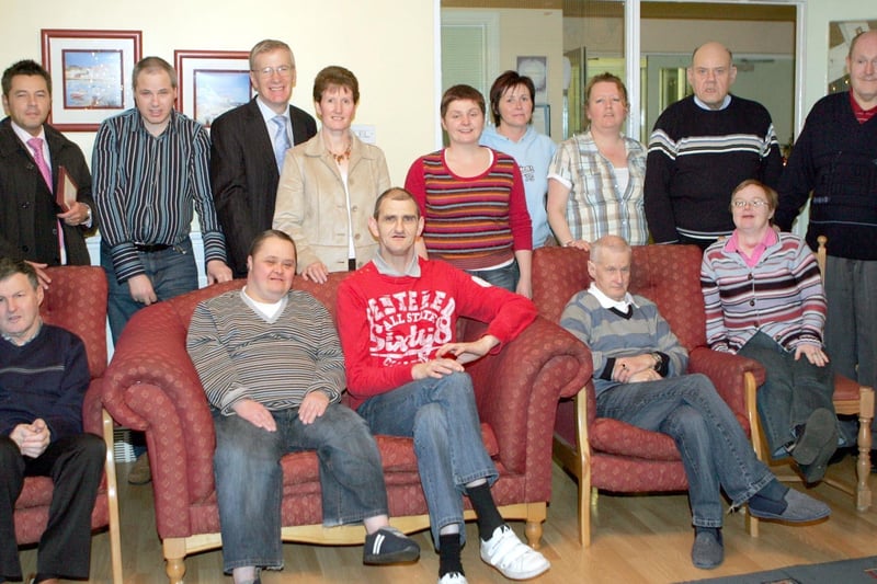 Residents and staff at Mullagh House in Limavady pictured with East Londonderry MP Gregory Campbell, Mrs Frances Campbell and cllr Alan Robinson who made a special Christmas visit on Friday. LV51-706MML