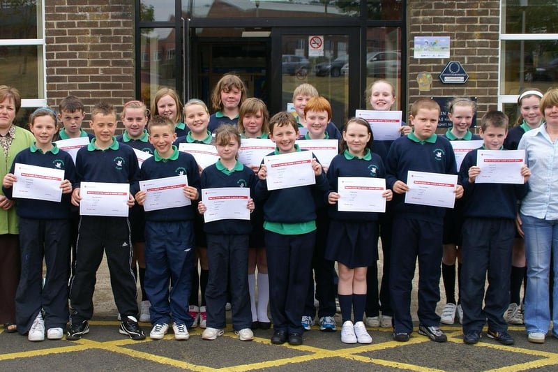 The  presentation of British Red Cross certificates to year 7 pupils from St.Colmcille's Primary School, Claudy on the completion of a youth first ai course.