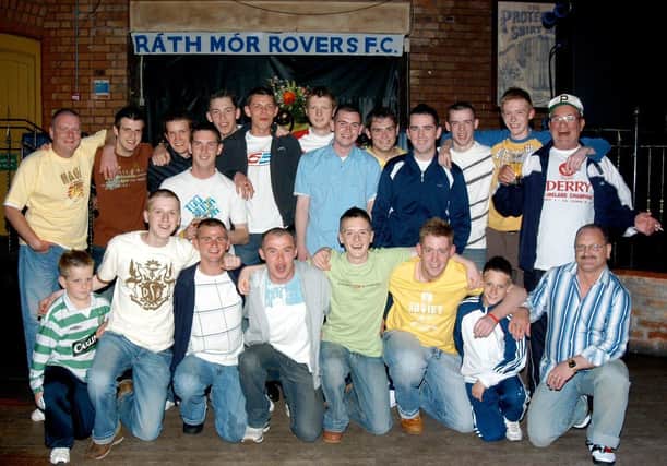 The boys of Rath Mor Rovers FC celebrating on a night out.