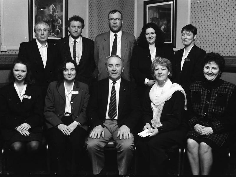 Staff and committee members at the Inishowen Tourism A.G.M. that took place in the Lake of Shadows. Seated, from left, Kathy Doherty, Deirdre McGeoghegan, John McLaughlin, Susan McCafferty and Gearóidín McCarter. Standing, from left, Robert Walsh, treasurer, Seamus Canavan, Frank Logue, Catherine McGrenaghan and Anna O’Connor.