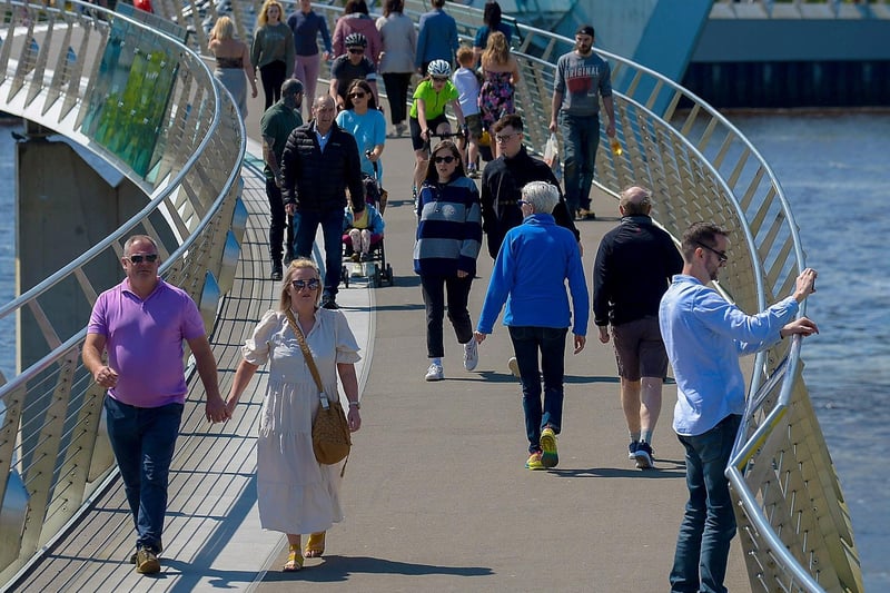 People get some exercise along the Peace Bridge recently.