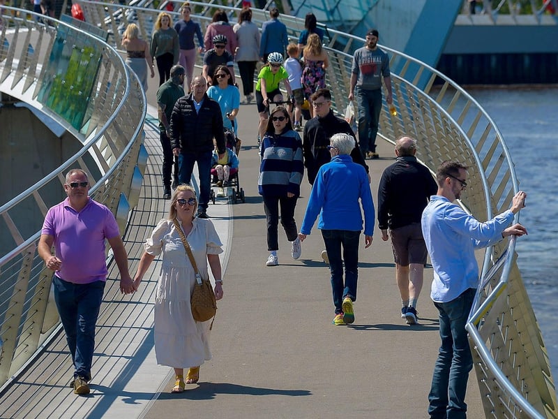 People get some exercise along the Peace Bridge recently.