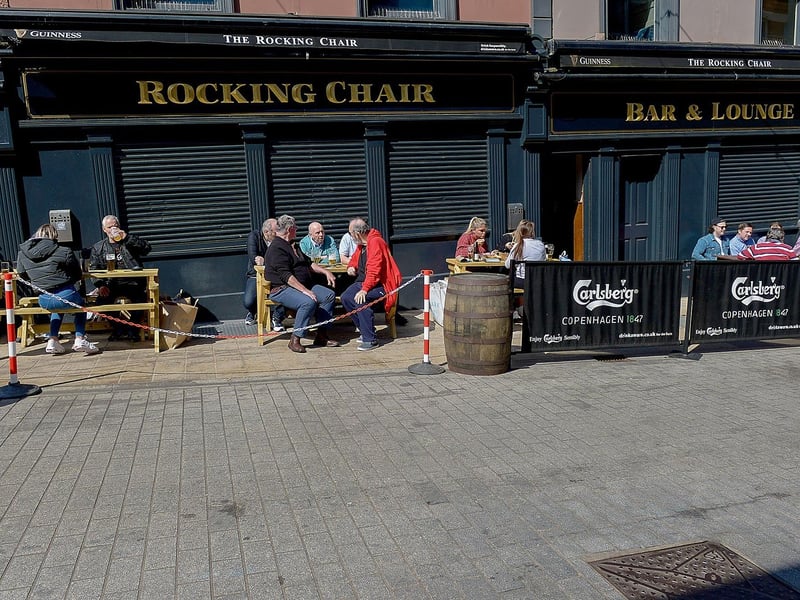 Customers make the most of the easing of lockdown restrictions as pubs with an outdoor service reopened. Photo: George Sweeney / Derry Journal. DER2117GS - 050