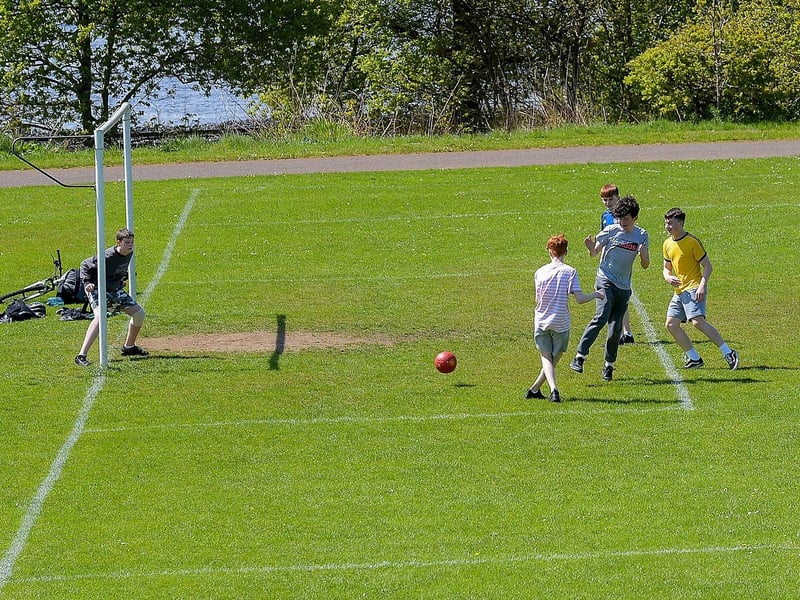 Young lads display their soccer skills, in St Columb’s Park, on Sunday afternoon last. DER2120GS – 008