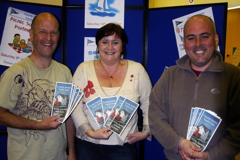 Raymond  and Nina Patton and John Rodgers promoting the attractions of sailling during Whitehead May Fair which was held in Whitehead Community Centre in 2007.