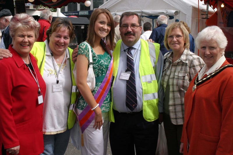 Enjoying the May Fair in Ballyclare in 2007 were Vera McWilliam, Kathy Wolff, Hannah Ruth Rehbein (May Fair Queen) John and Audrey Scott along with Elizabeth DeCourcy.