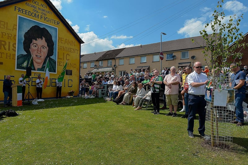 Some of the attendance at the planting of Crann na Poblachta commemoration for the 1981 hunger strikers and the anniversary of Volunteers George McBrearty and Charles ‘Pop’ Maguire, held at Rathkeele Way on Sunday afternoon last.  DER2122GS - 004