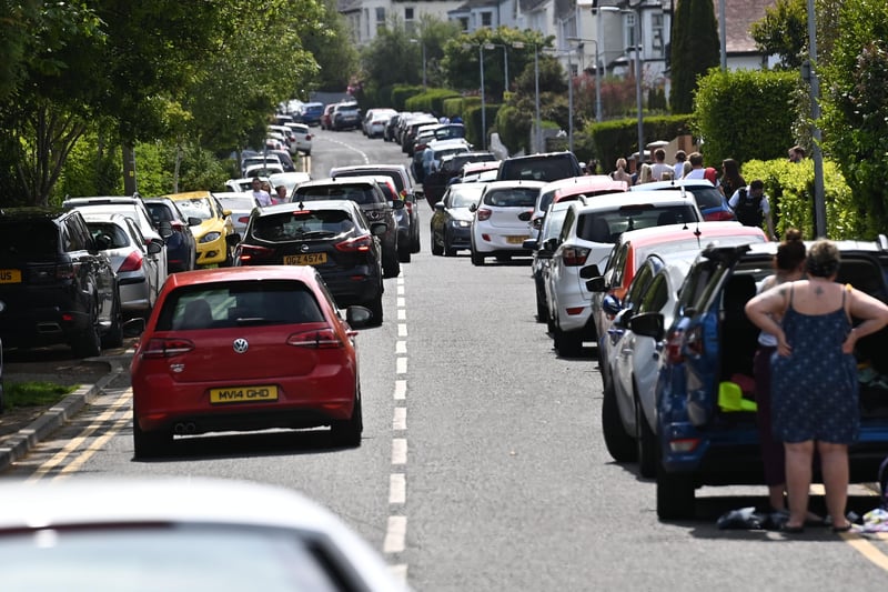 Traffic  at Helen's Bay Beach , for the hot weather on the May Bank Holiday  Monday.
Pic Colm Lenaghan/Pacemaker