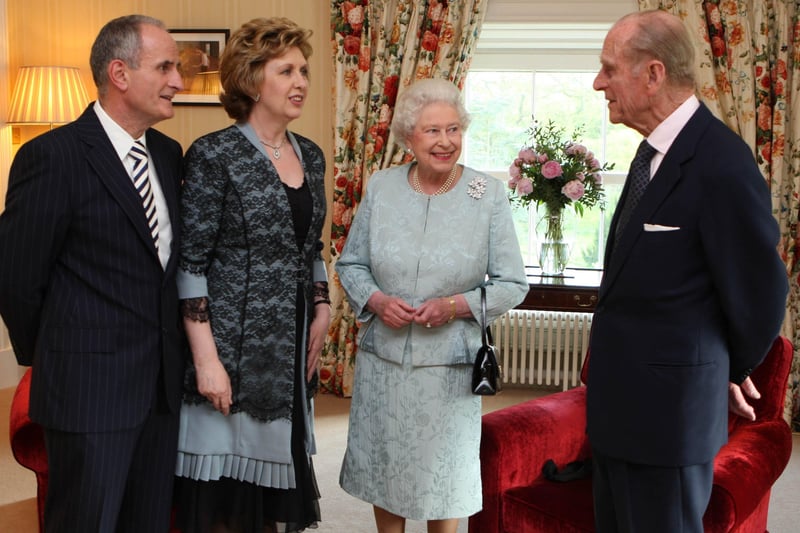 The Queen and The Duke of Edinbourgh meet Irish President Mary Mary McAleese and Her husband Martin at Hillsborough Castle in 2009 Juilen Behal/PA POOL/PRESSEYE.COM.