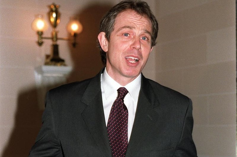 An exaperated Prime Minister Tony Blair talks to press at Hillsborough Castle on his arrival in the province ahead of the Good Friday Agreement