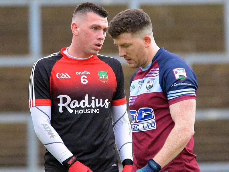 Niall McGowan, Sean Dolans GAC and Ciaran O’Brien, Glack GAC. (Photo: George Sweeney)