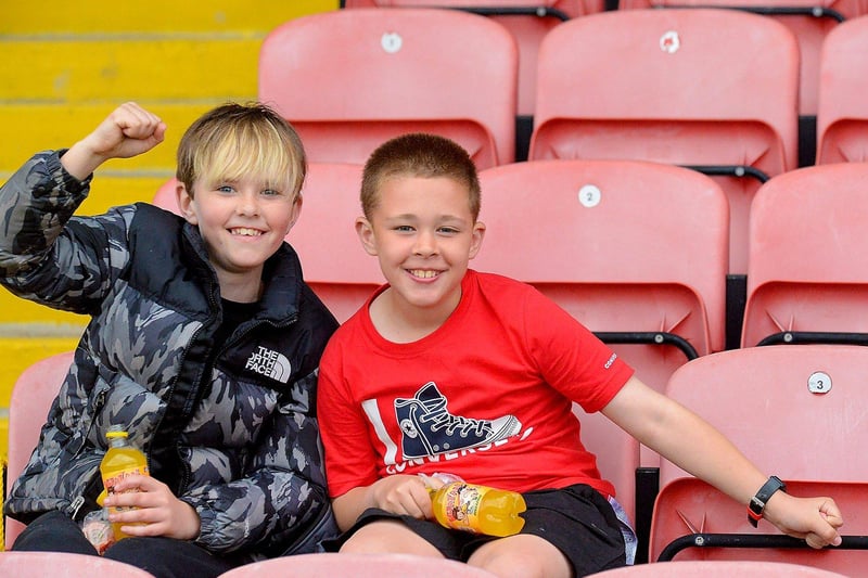 Young fans happy to be back in Celtic Park on Friday evening last for the Neal Carlin Cup Final between Sean Dolans and Glack, as lockdown restrictions eased. (Photo: George Sweeney)