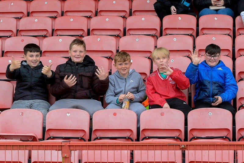 Young fans in Celtic Park, on Friday evening last for the Neal Carlin Cup Final between Sean Dolans and Glack, as lockdown restrictions eased. (Photo: George Sweeney)