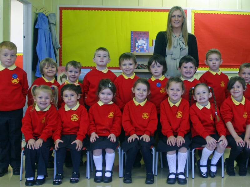Mrs. McColgan's P1 class at Steelstown Primary School. 3009JM04