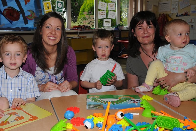 Caolan Lane, Caroline O'Kane, Connor, Eithne and Sian Jones pictured at Termoncanice Primary School's P1 open day. Picture Martin McKeown. Inpresspics.com. LV25-436MMCK10