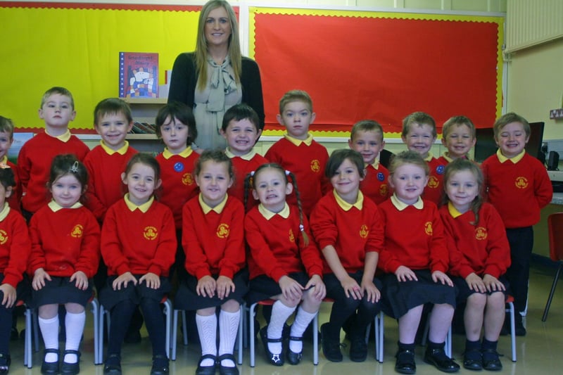 Mrs. McColgan's P1 class at Steelstown Primary School. 3009JM04