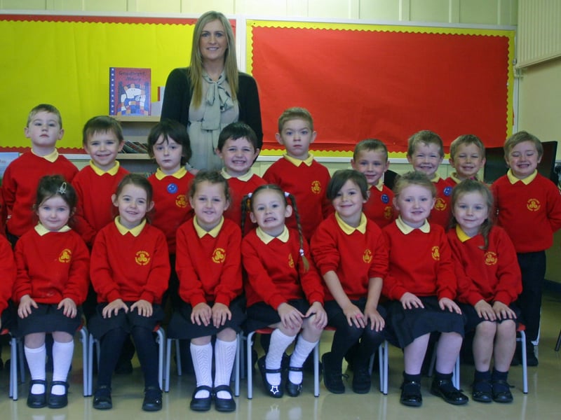 Mrs. McColgan's P1 class at Steelstown Primary School. 3009JM04