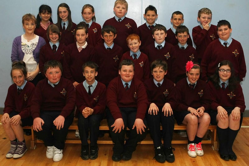 Mrs McCusker pictured with her P7 class from St Eithnes Primary School.  1106GM12