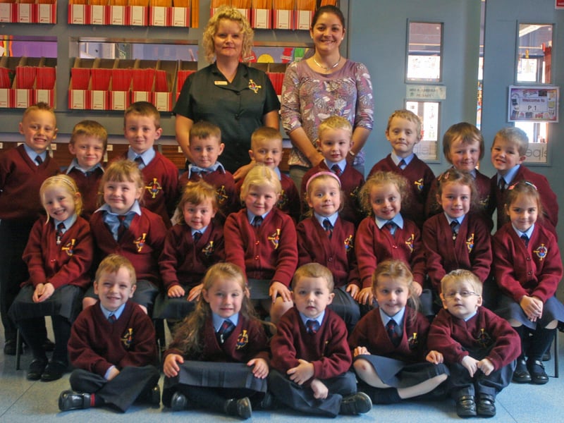 Mrs. Dunne's P1 class at St. Eithne's PS, Ballymagroarty. On right is Miss Jackson. 3009JM24