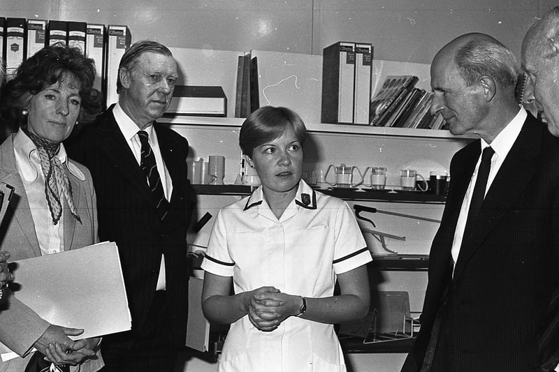 A special self-help centre for the disabled was officially opened at Musgrave Park Hospital in June 1981 by Lady Dunleath. A permanent display at the centre showed the range of aids available. The equipment on show had been either lent by firms or had been donated by voluntary groups. With Lady Dunleath are Mr William James, orthopaedic surgeon, Miss Gwyneth Blayney, occupational therapist, and Sir Thomas Brown, chairman of the Eastern Health Board. Picture: News Letter archivesA special self-help centre for the disabled was officially opened at Musgrave Park Hospital in June 1981 by Lady Dunleath. A permanent display at the centre showed the range of aids available. The equipment on show had been either lent by firms or had been donated by voluntary groups. With Lady Dunleath are Mr William James, orthopaedic surgeon, Miss Gwyneth Blayney, occupational therapist, and Sir Thomas Brown, chairman of the Eastern Health Board. Picture: News Letter archives