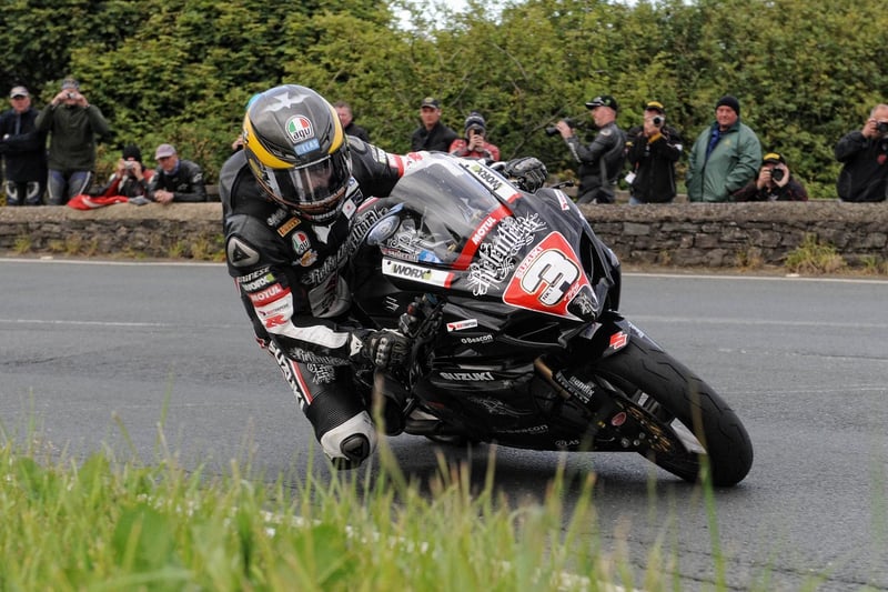 Guy Martin led the Superstock TT in the early stages on the Relentless Suzuki before he was overtaken on corrected time by race winner Michael Dunlop in 2011.