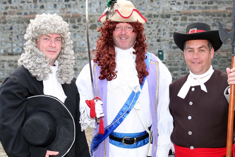 Quaker (Rodney McDonnell), Captain Englesby (Rob Mogey) and pikeman (William Thompson) taking part in the renactment of King William's landing at Carrick in 1690  CT24-417RM