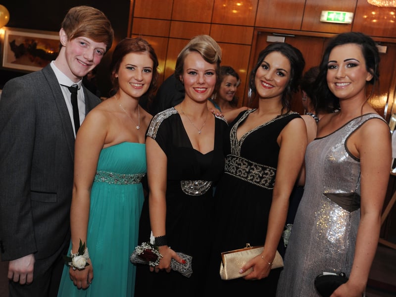 Killian Campbell, Rachael McCarron, Aoife Doyle, Caoilfhionn McMonagle and Niamh Coyle pictured at the Lumen Christi annual formal at the City Hotel. (1411SL13)