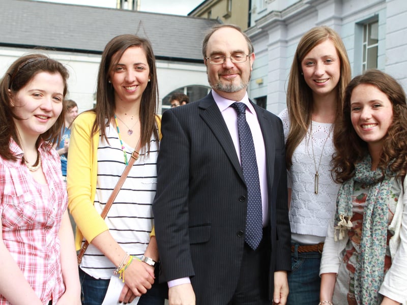 Lumen Christi College principal Mr Pat O'Doherty with straight A students Aoife McCloskey, Gemma Bradley, Lauran Cunningham and Dearbhla Hillick.  (1908JB85)