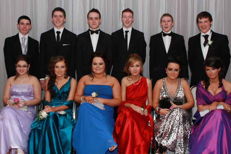 Some of the students as guests at Scoil Mhuire Formal.  Seated are Monika Myszor, Rosaleen Doherty, Naoimi McGinley, Lauren Bradley, Elisha Doherty and Lisa Curran. Standing are Ciaran O’Donnell, Richard McGrory, James McColgan, Mark O’Connor, Christopher Doherty and Philip Doherty.  (1801JB36)