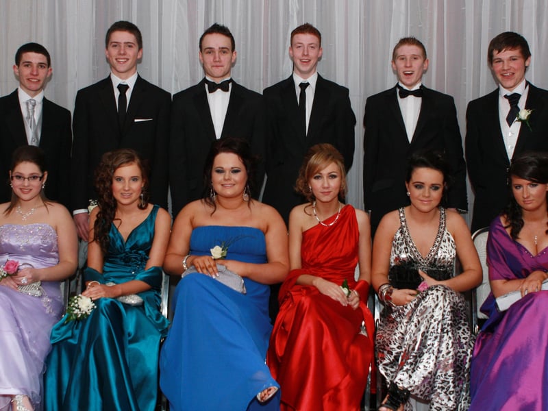 Some of the students as guests at Scoil Mhuire Formal. Seated are Monika Myszor, Rosaleen Doherty, Naoimi McGinley, Lauren Bradley, Elisha Doherty and Lisa Curran. Standing are Ciaran O’Donnell, Richard McGrory, James McColgan, Mark O’Connor, Christopher Doherty and Philip Doherty. (1801JB36)