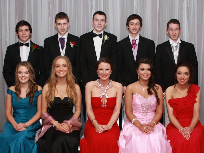 Catriona Gralton, Alice Gallanagh, Michaela McGonagle, Roseann Mulhern, Claudia Waldron, Jimmy McCloskey, Kevin Boyce, Brian Foley, Darren McLaughlin and Conor McMackin who attended Scoil Mhuire Formal in the Inishowen Gateway Hotel. (1801JB43)