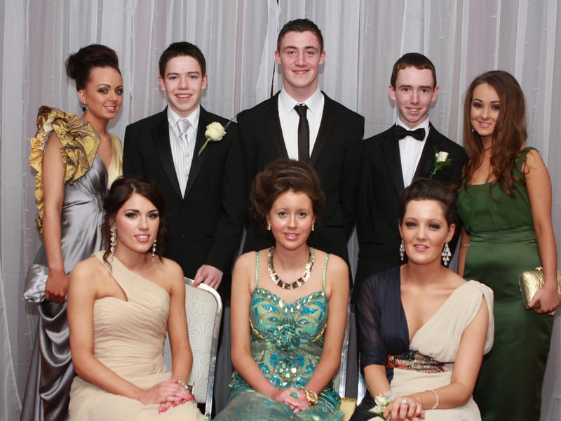 Sarah Gill, Shauna Lynch, Caoimhe McClean seated with Aisling Dougan-Cleary, Caomhan Doherty, Kevin Crawford, Sean Kelly and Niamh Grant who attended Scoil Mhuire Formal held in the Inishowen Gateway Hotel.  (1801JB47)