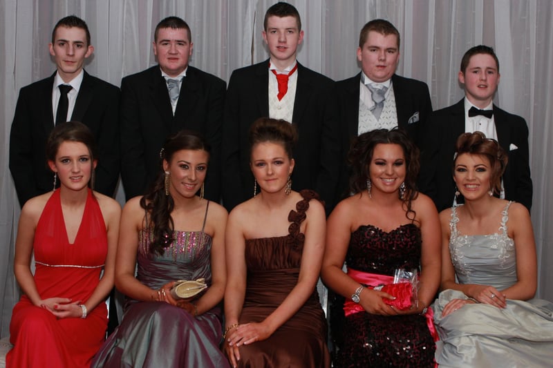 Students and friends who attended Scoil Mhuire Formal.  Seated are Niamh Connolly, Annie Fegan, Michaela Mullan, Michaela Clare and Niamh Murrin.  Standing are Damian Carlin, Philip Doherty, Declan McGonagle, Jamie McLaughlin and A J Doyle.  (1801JB38)