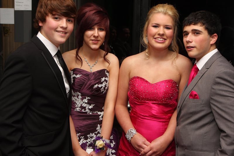 Students arriving for the Lisneal College annual formal dinner in the Everglades Hotel.  From left,  Luke McGarrigle, Alison Borland, Abbie Wilson and Oliver Smith. INLS 1248-510MT.